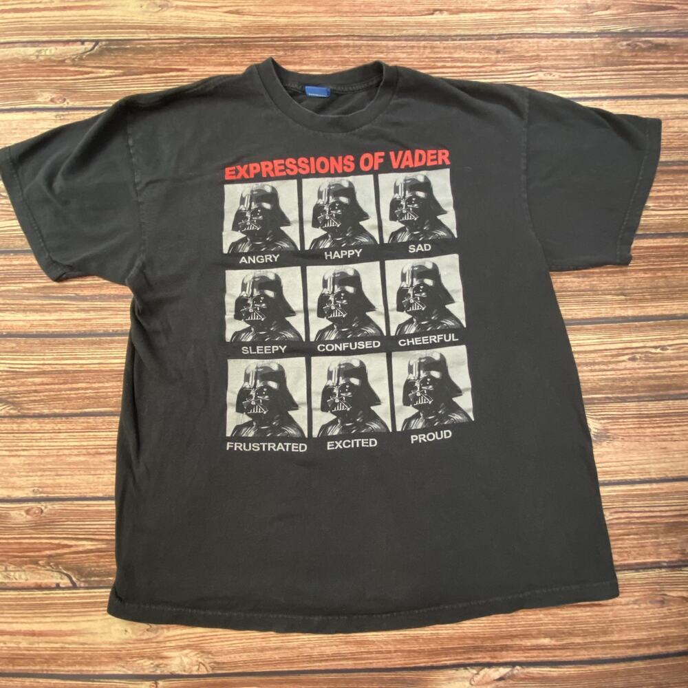 Star Wars Darth Vader T-Shirt Expressions Of Vader L Black Funny Graphic Tee